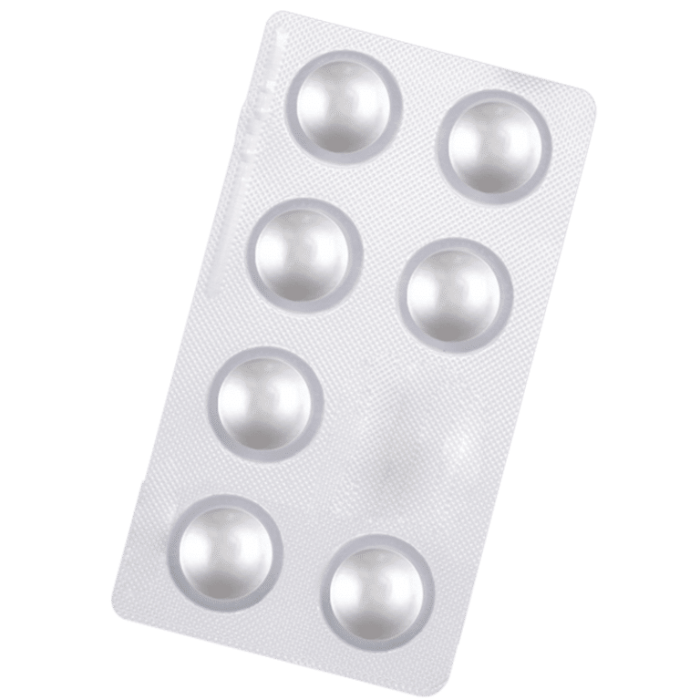Blister pack of round tablets.