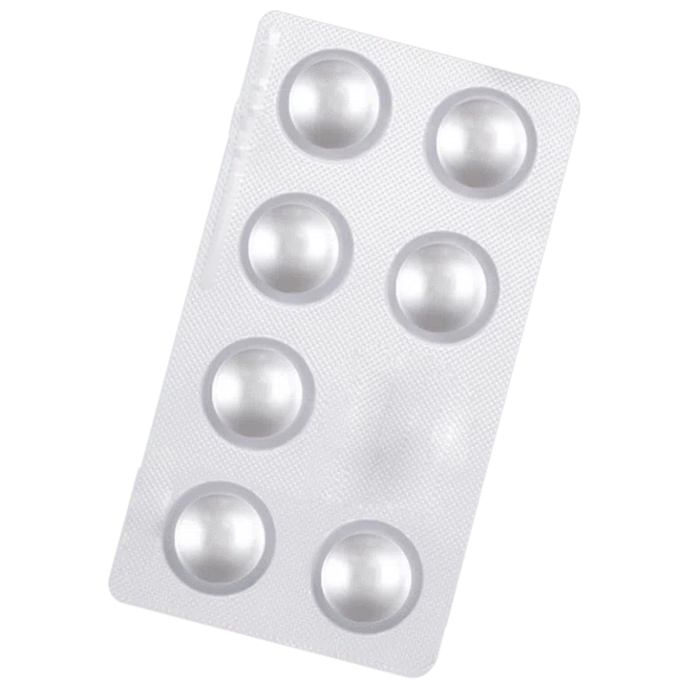 Blister pack of round tablets.
